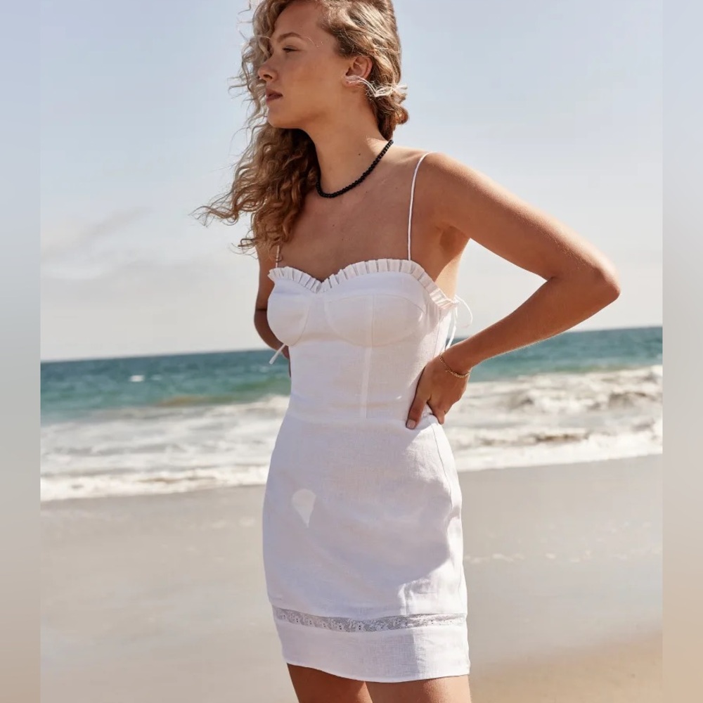 Reformation White Tie Strap Andie Linen Dress